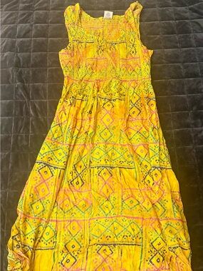 Cynthia Mehra Yellow Printed Sleeveless Maxi Summer Dress- Bright Island Pattern